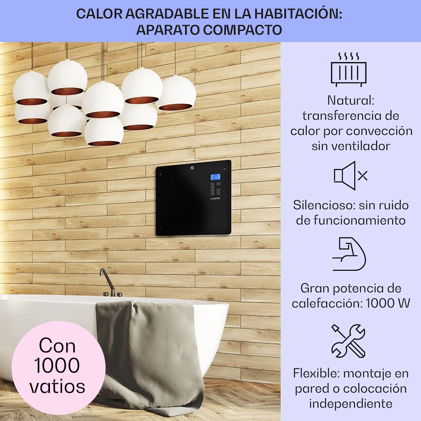 The Secret Home - Calefactor Aire Caliente para Baño - Calefactor Eléctrico  Ligero y Portátil Bajo Consumo - Termostato Regulable (Modelo