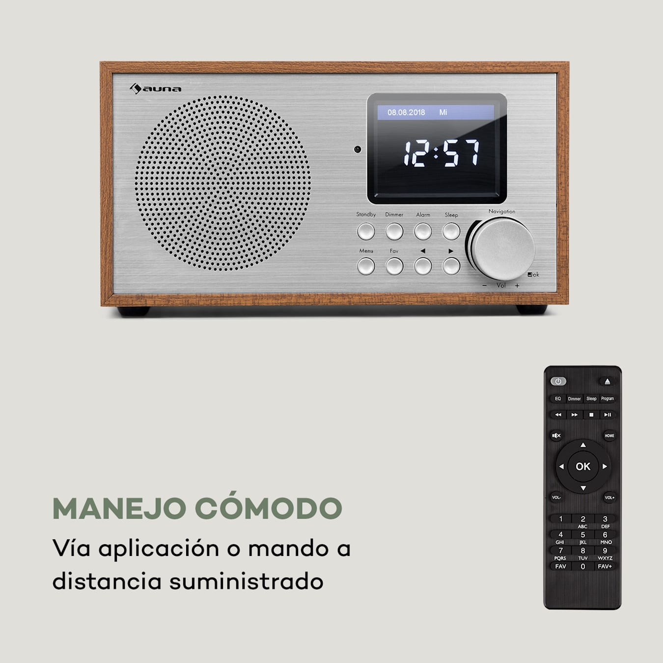 auna IR-260 Radio por internet con wifi USB AUX UPnP Pantalla HCC de 2,8  mando a distancia Madera Marrón