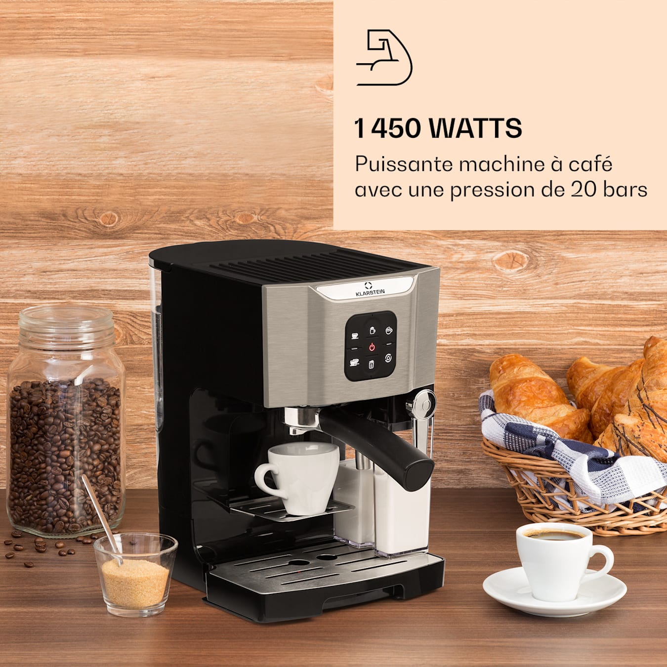 Klarstein BellaVita Machine à café 1450W 1,4L 20bars mousseur de