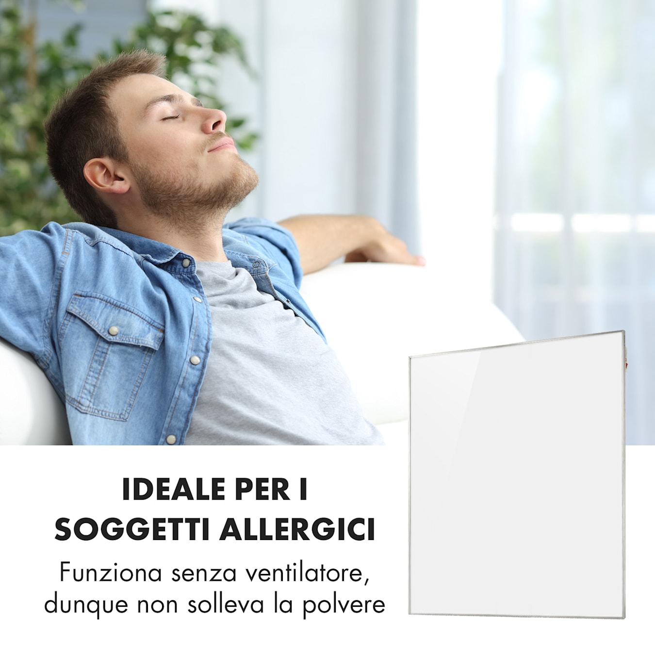 Wonderwall 120 - Pannello riscaldante a infrarossi, 120x100cm, 1200W, IR  ComfortHeat, Silenzioso, Non solleva polvere, Termostato, Timer  settimanale, Funzione di spegnimento automatico