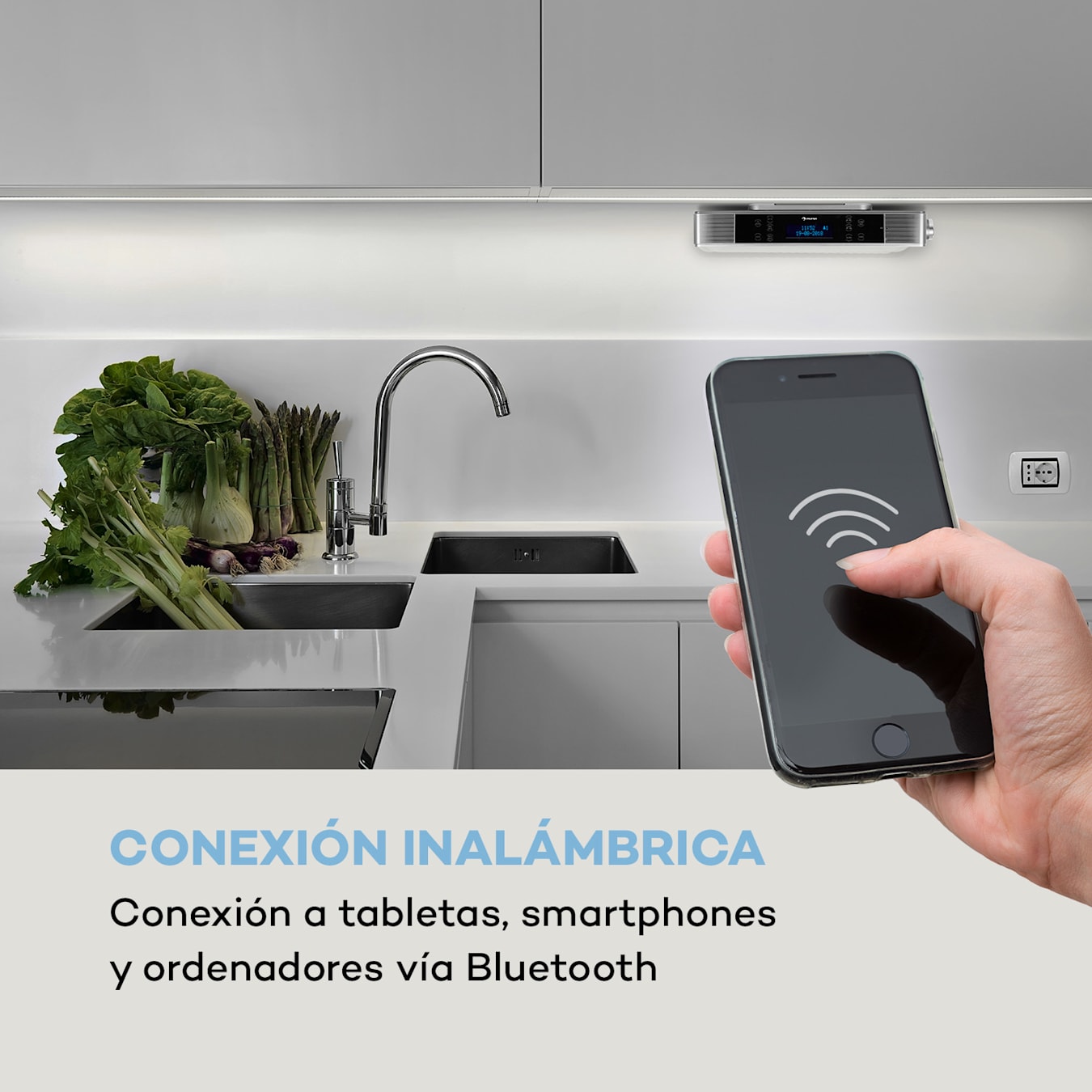 auna KR-140 Bluetooth Radio de cocina Manos libres DAB+ Iluminación LED  plata Plata Metálica