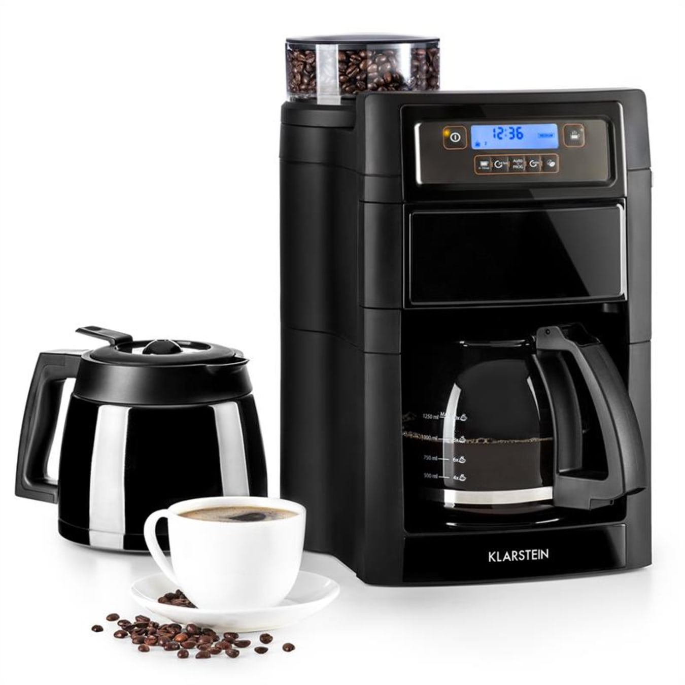 Klarstein Aromatica II Set Macchina Del Caffè, Macinino, 1,25 l, nero  Caraffa in vetro & termica