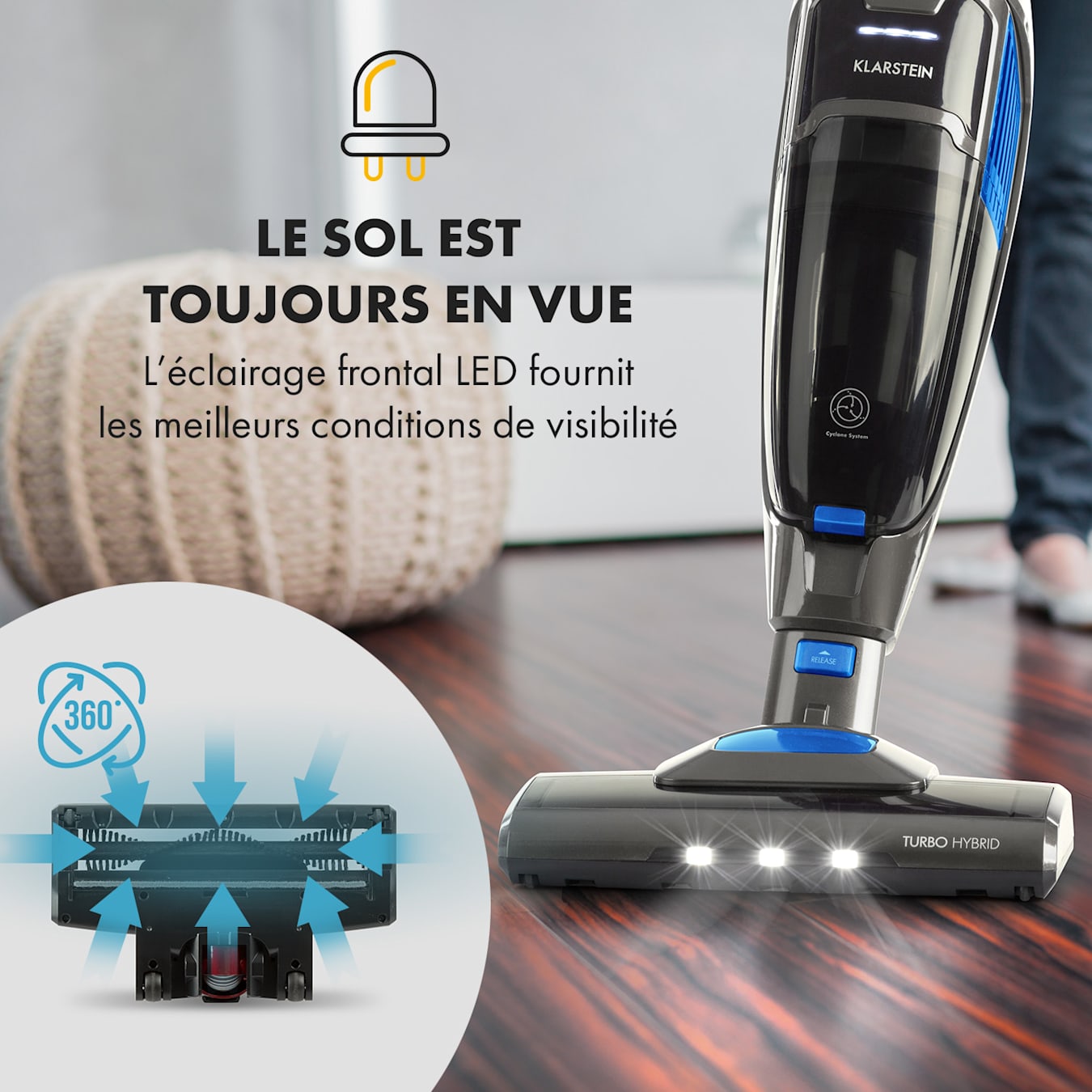 Aspirateur Balai efficace Aspire la Poussière Nettoyeur Vapeur tête  triangulaire