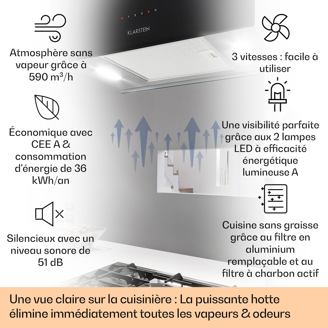 Kronleuchter Smart Hotte aspirante îlot 595m³ / h Panneau LED