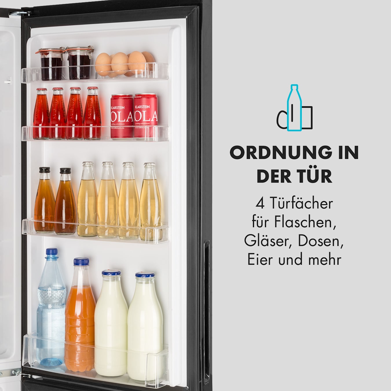 Miro XL Kühl- und Gefrierkombination Kühlschrank, 249 Liter Gesamtvolumen, Volumen Gefrierfach: 69 Liter, Volumen Kühlschrank: 180 Liter, 4  Glasböden / 4 Türfächer / Crisper-Fach