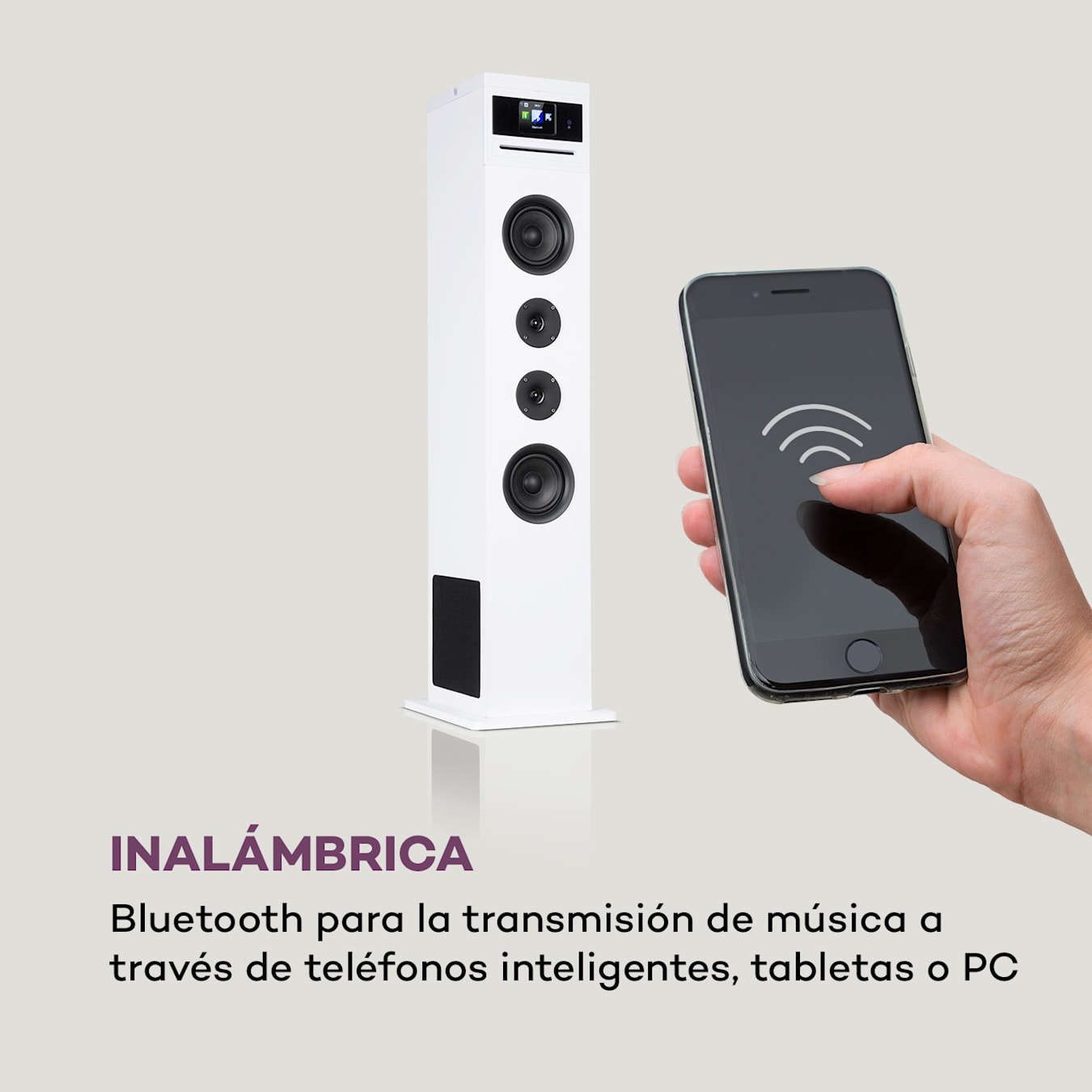 auna Karaboom 100 Wifi Altavoz de torre Radio de Internet DAB+ Bluetooth  120W Blanco