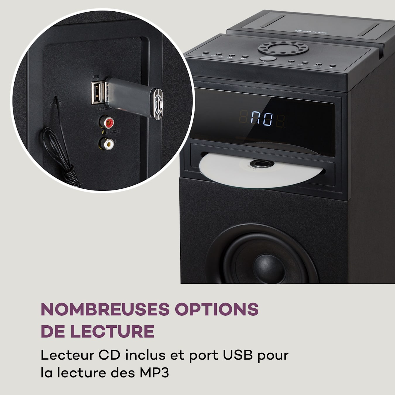 Auna ultrasonic cd enceinte sono portable 100 watts , lecteur cd , 2  woofers 6,5 - noir AUNA