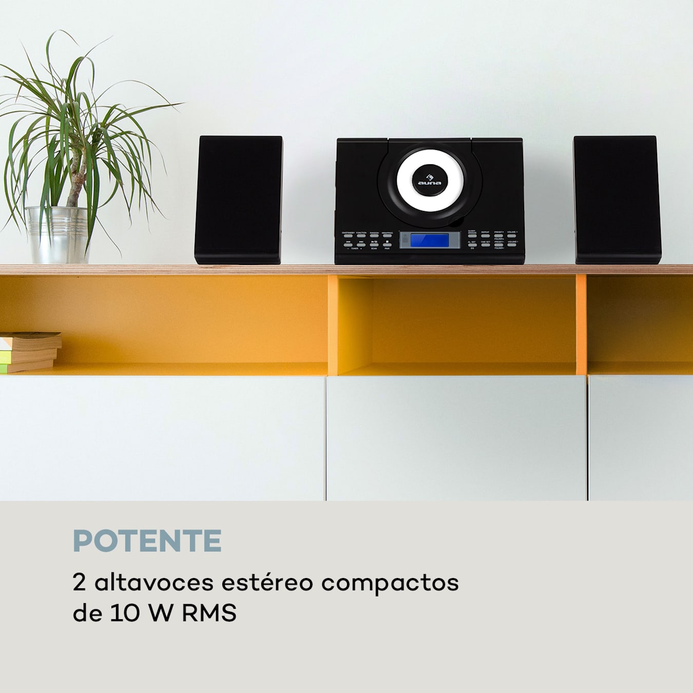 auna Wallie Microsistema Reproductor de CD Bluetooth Puerto USB Mando a  distancia Negro