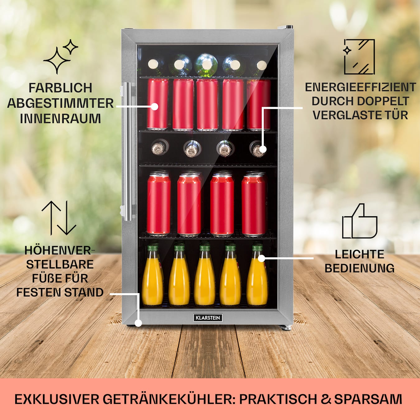 Beersafe XL Quartz Kühlschrank 60 Liter 4 Böden Panoramaglastür