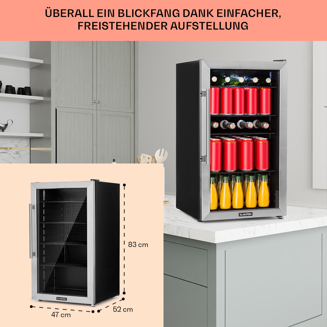 Beersafe 3XL Kühlschrank Getränkekühlschrank, Volumen: 98 Liter, 4  Metalleinlegeböden, einstellbare Innentemperatur von 0 bis 10 °C, 7  Stufen, mechanischer Drehschalter, doppelt isolierte Glastü 98 Ltr