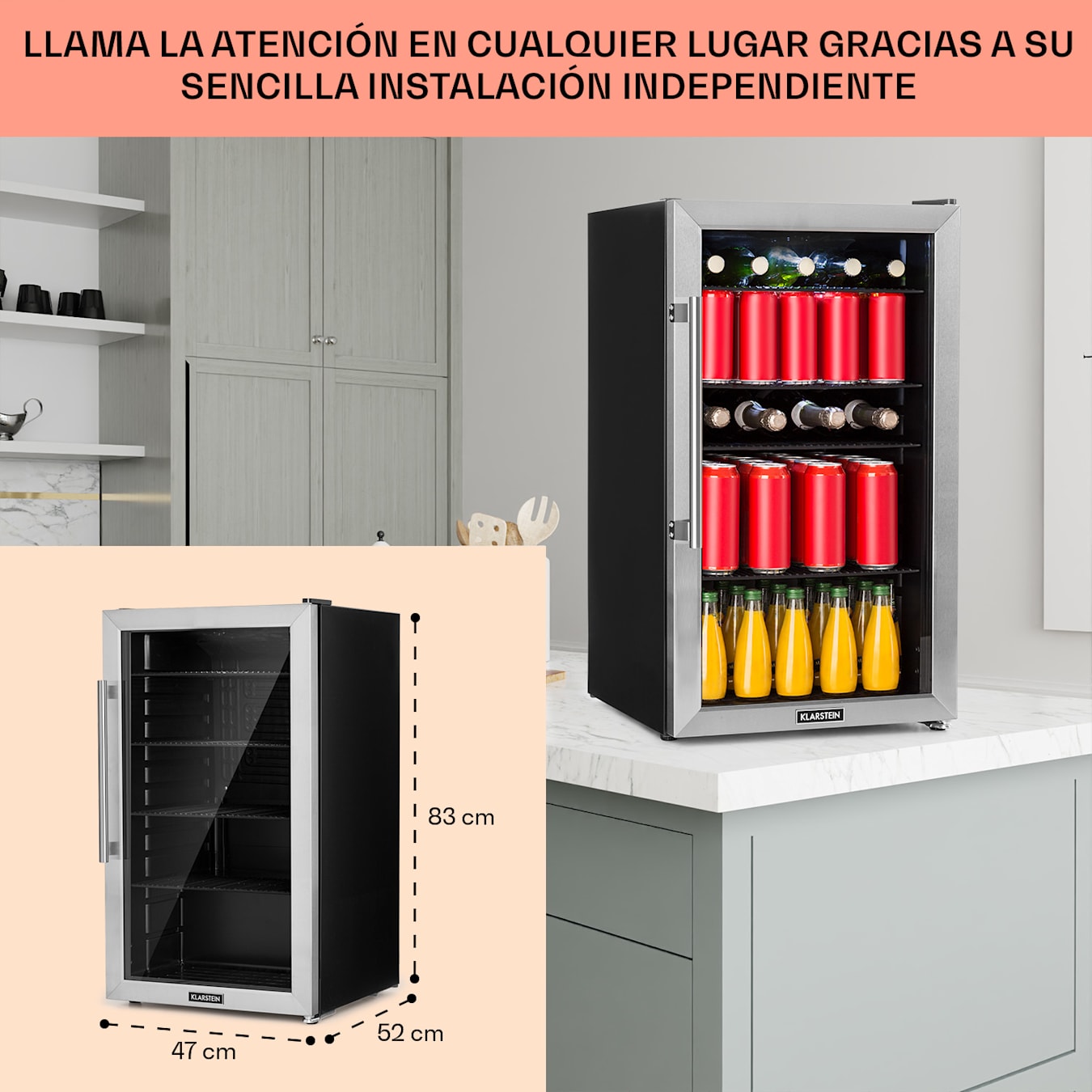 KLARSTEIN Beersafe - Minibar, Mini nevera, Refrigerador de bebidas,  Tranquilo, 42 dB, Acero inoxidable, Puerta de cristal, Controlador de  Temperatura