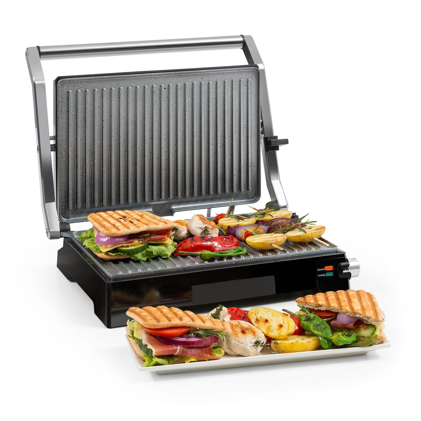 olifant Roeispaan correct Klarstein Buffalo contactgrill paninimaker 2000W rvs zilver/zwart  Antikleeflaag: metallic