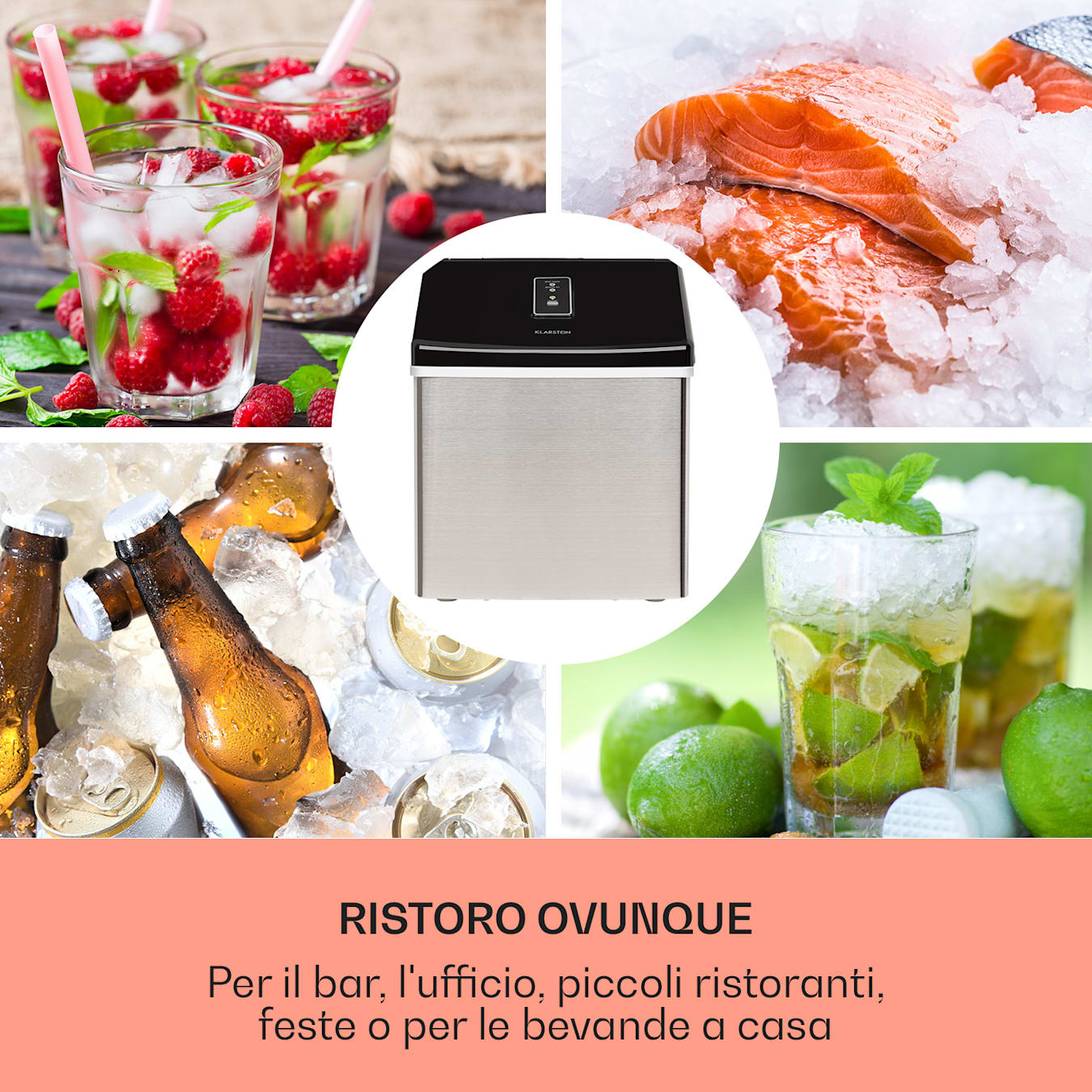 Klarstein Clearcube macchina per cubetti di ghiaccio - ghiaccio trasparente  13kg/24h acciaio inox nero