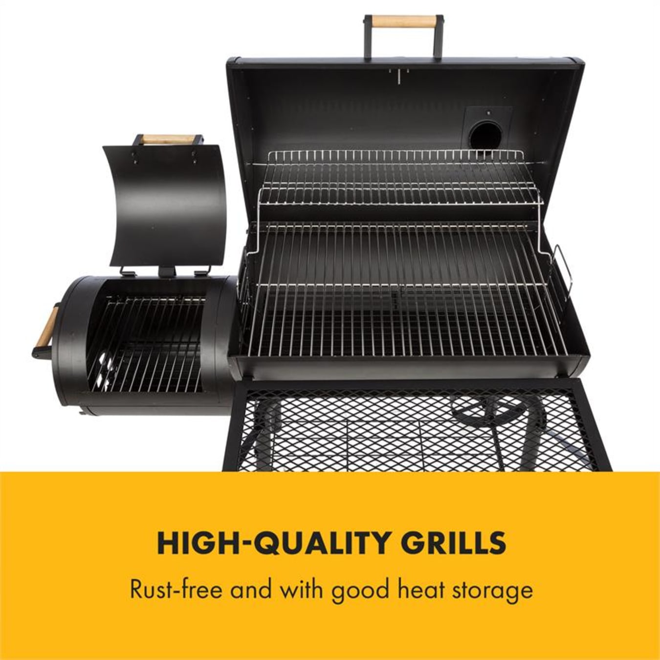 Klarstein Meat Machine Charcoal Grill 45x32.5cm Thermometer Floor Rollers  Black