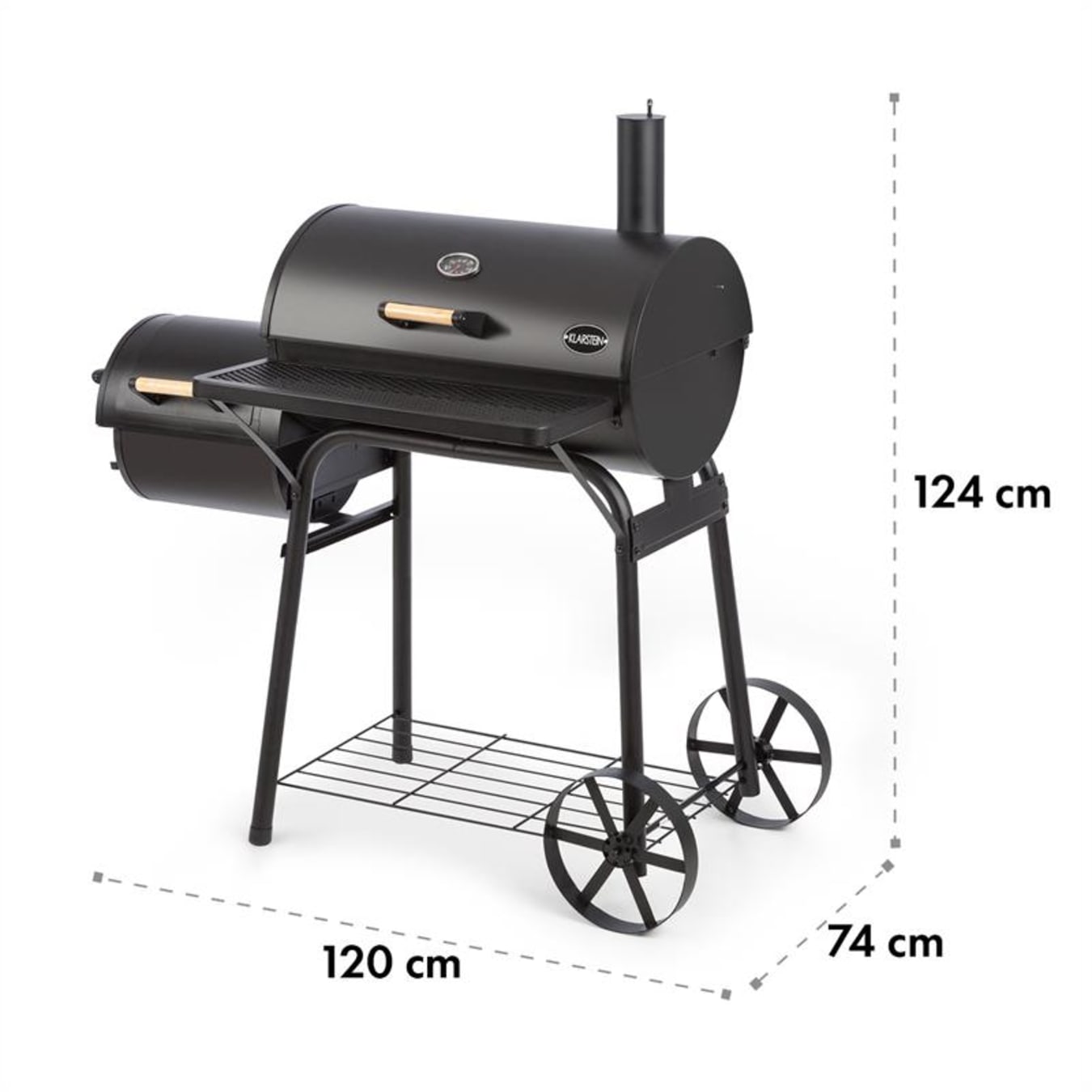 Klarstein Meat Machine Charcoal Grill 45x32.5cm Thermometer Floor Rollers  Black
