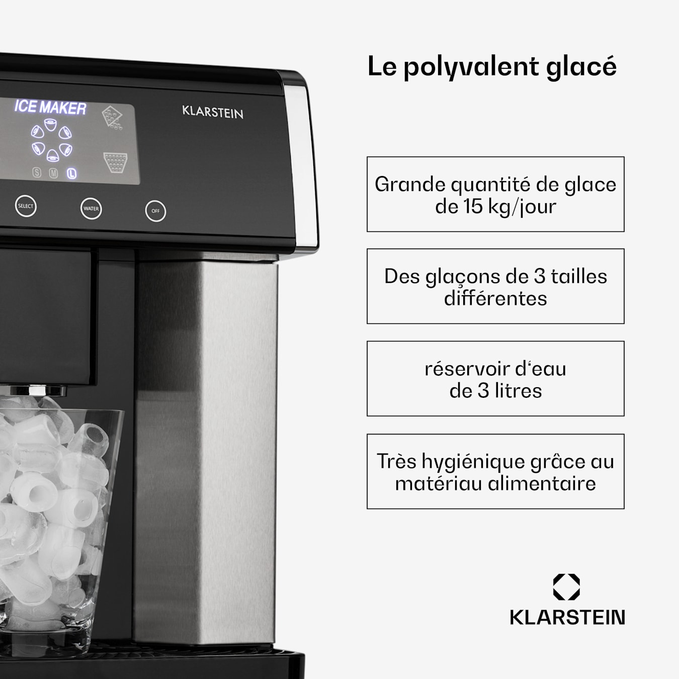 Klarstein Eiszeit Machine à glaçons 10 à 15kg /24h 3 tailles de