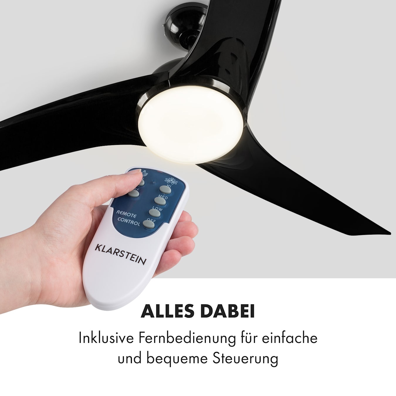 Figo Deckenventilator, 2-in-1: Ventilator & Deckenlampe, Ø 52 (132 cm ), 3 Flügel, 10.039 m³/h, 2 Laufrichtungen, 3 Geschwindigkeiten, max. 51  dB