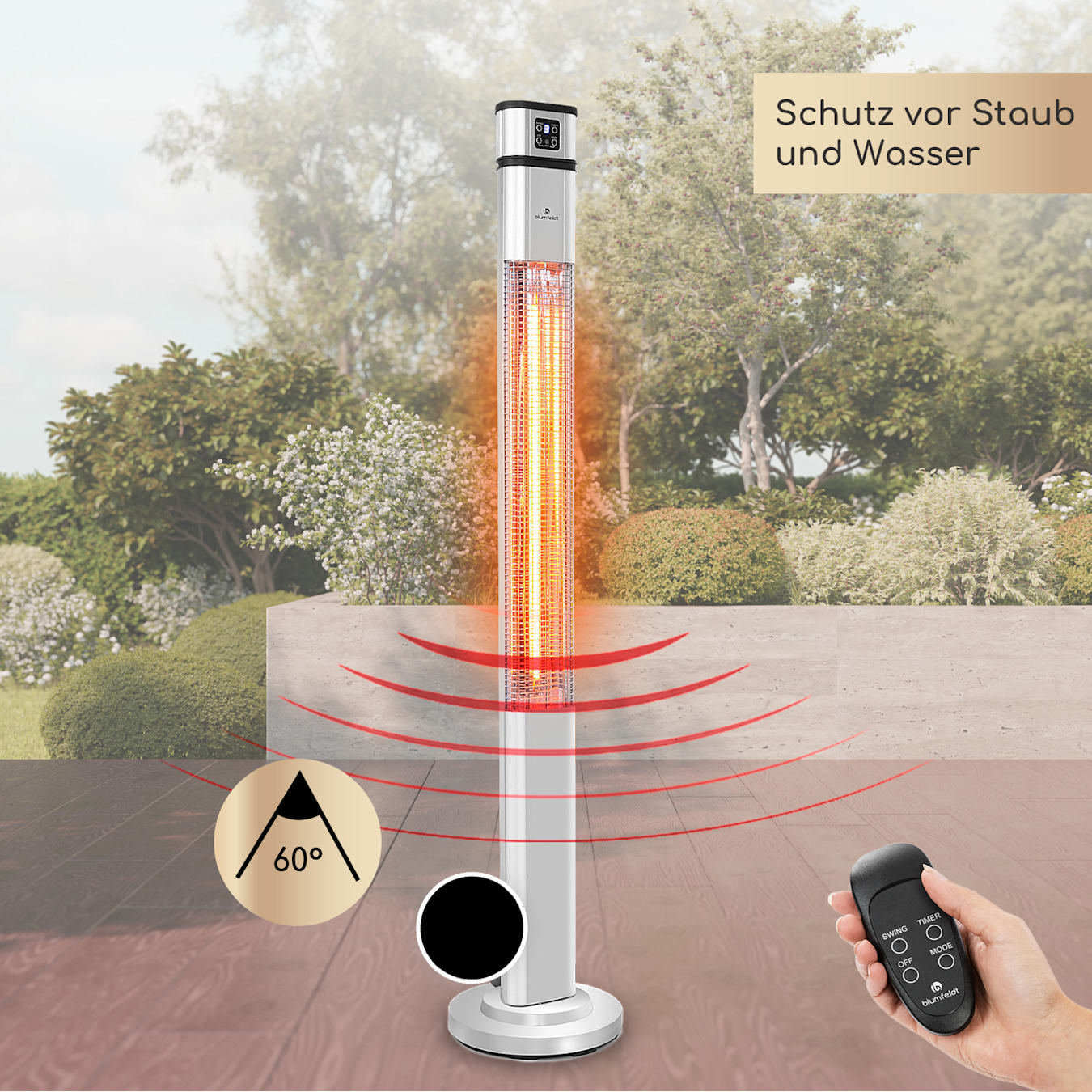 Heat Guru Plus Infrarot-Heizstrahler Elektroheizung, Standheizstrahler, 2000 Watt, IR ComfortHeat, 60° Oszillation, 9-Stunden-Timer, Carbon-Heizelement, 3 Heizstufen, Gehäuse: eloxiertes Alumi 2000 W