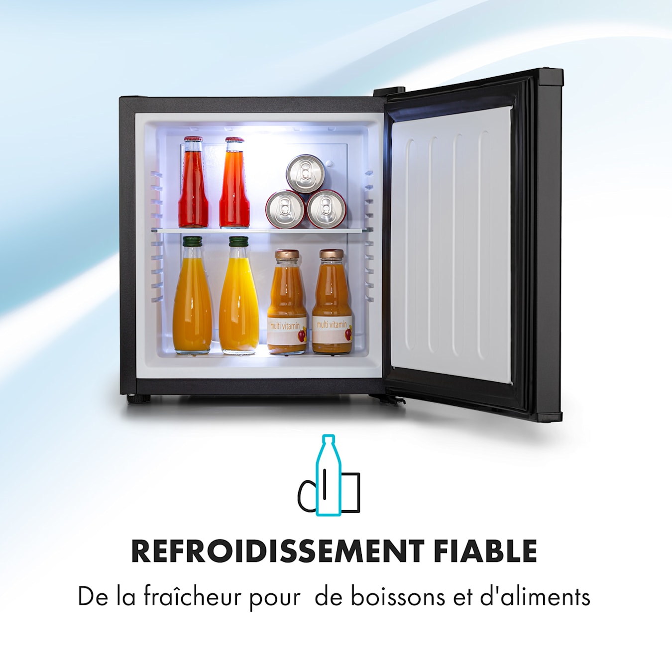 Secret Cool mini réfrigérateur minibar, Classe G, 13 litres, 45 cm de  hauteur, 2 étages, 22 dB, plage de refroidissement : 5 - 8 °C, sur pied