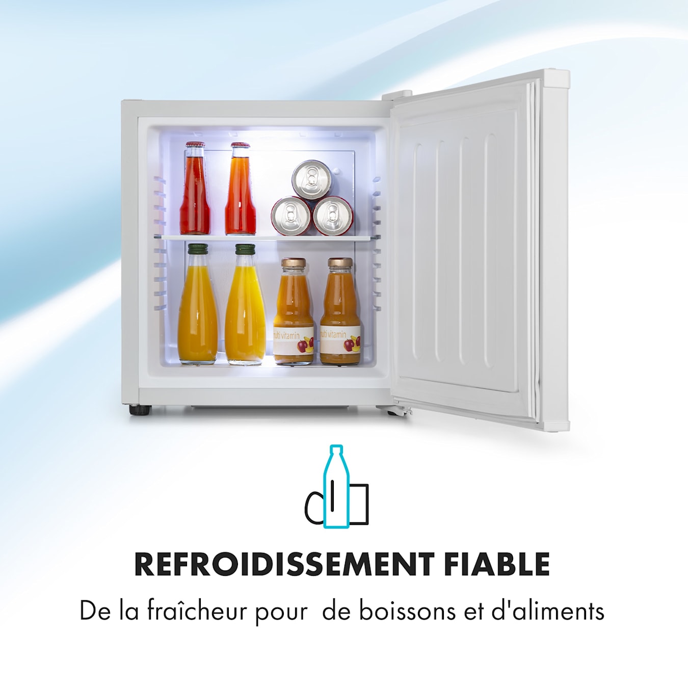 Secret Cool mini réfrigérateur minibar, Classe G, 13 litres, 45 cm de  hauteur, 2 étages, 22 dB, plage de refroidissement : 5 - 8 °C, sur pied