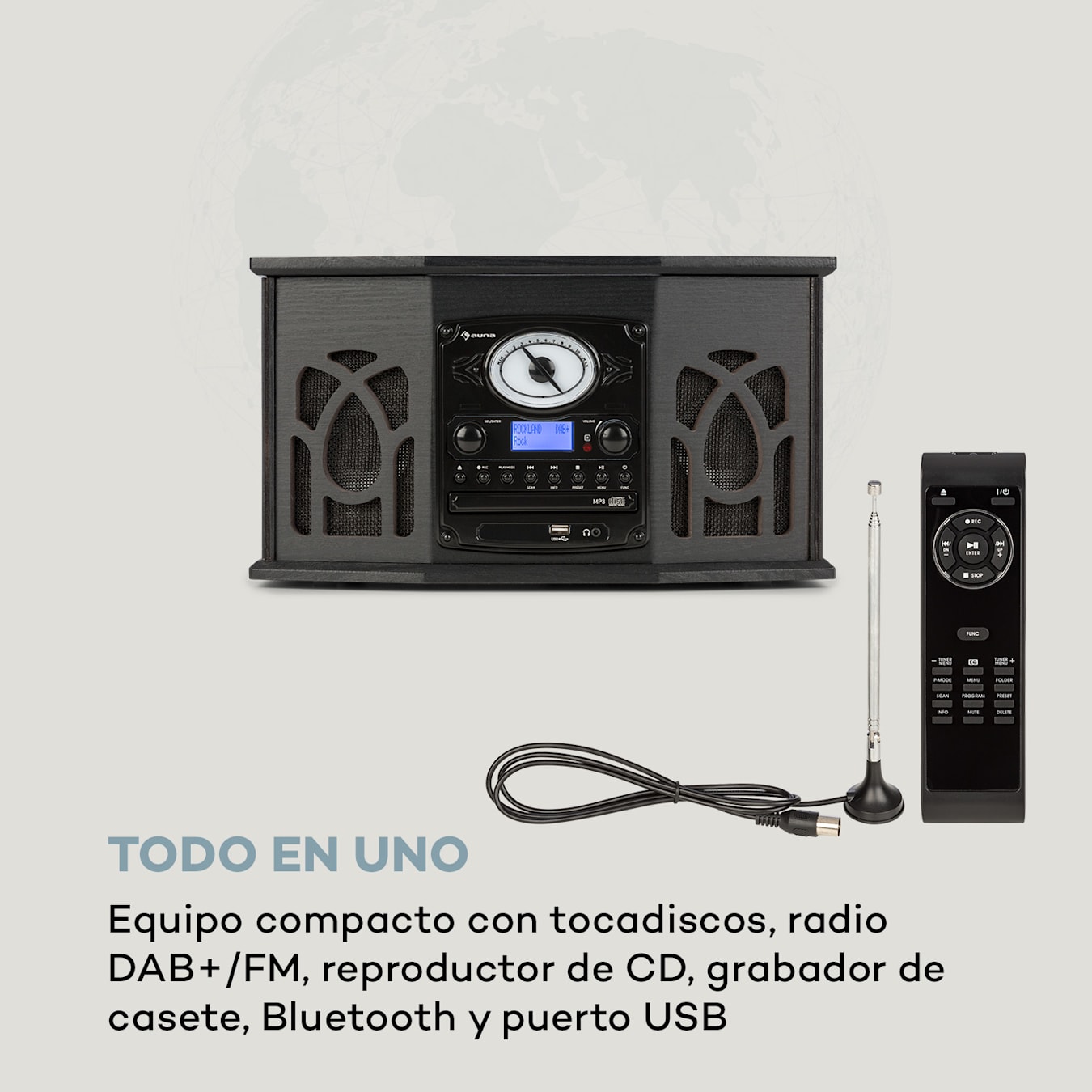 auna NR-620 DAB equipo de música madera tocadiscos DAB+ reproductor de CD  negro Madera Negra