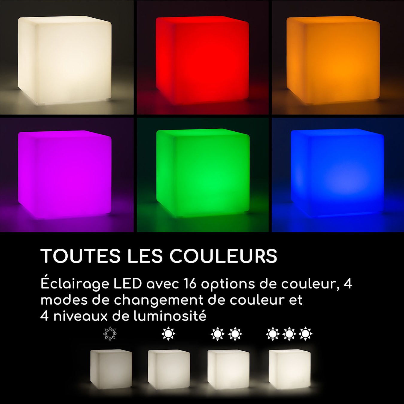 Blumfeldt Shinecube XL Cube lumineux 16 couleurs LED 4 modes d