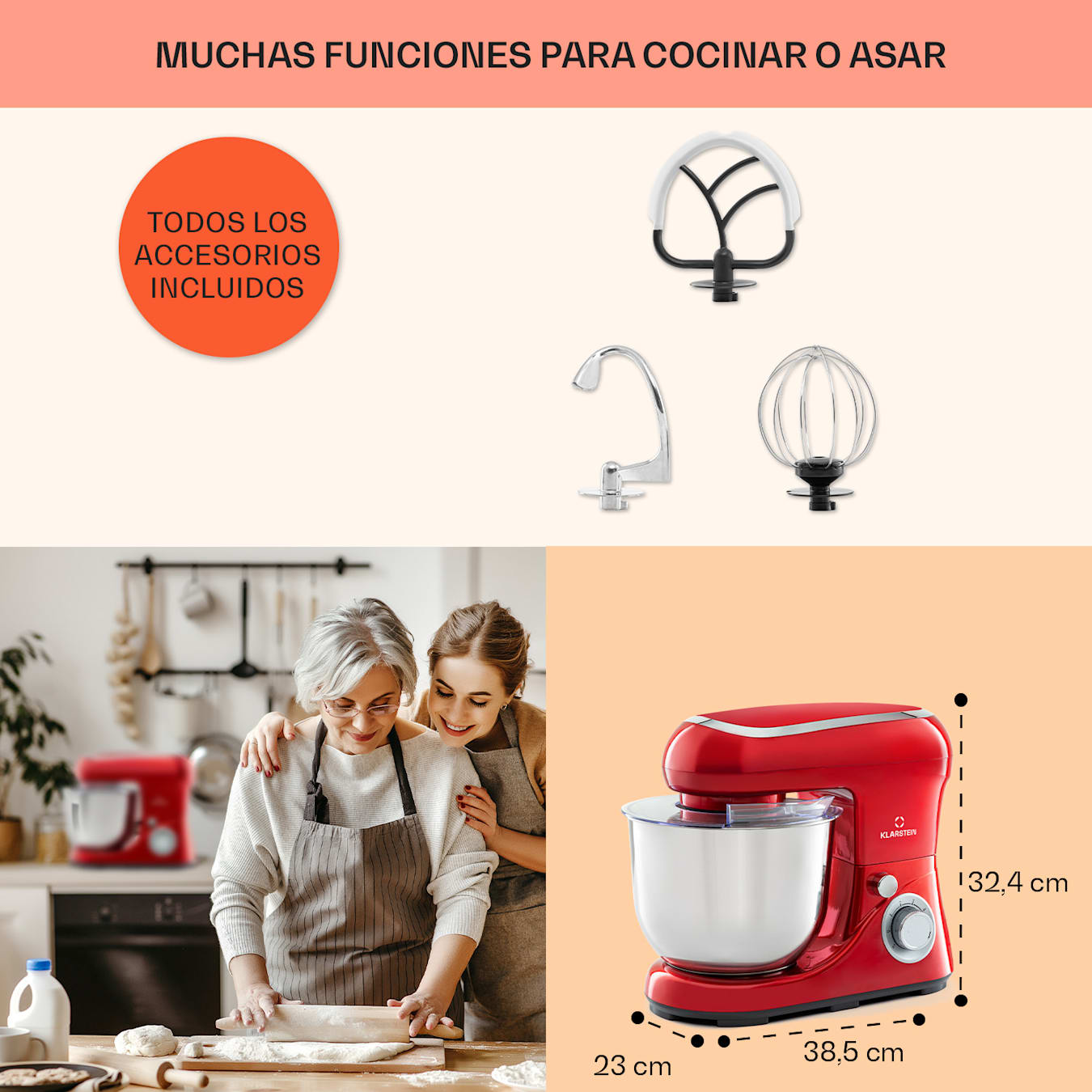  Mezclador de mano eléctrico de 5 velocidades, 2 varillas de  mezcla, 2 ganchos para masa, mezcla de galletas y pasteles : Hogar y Cocina