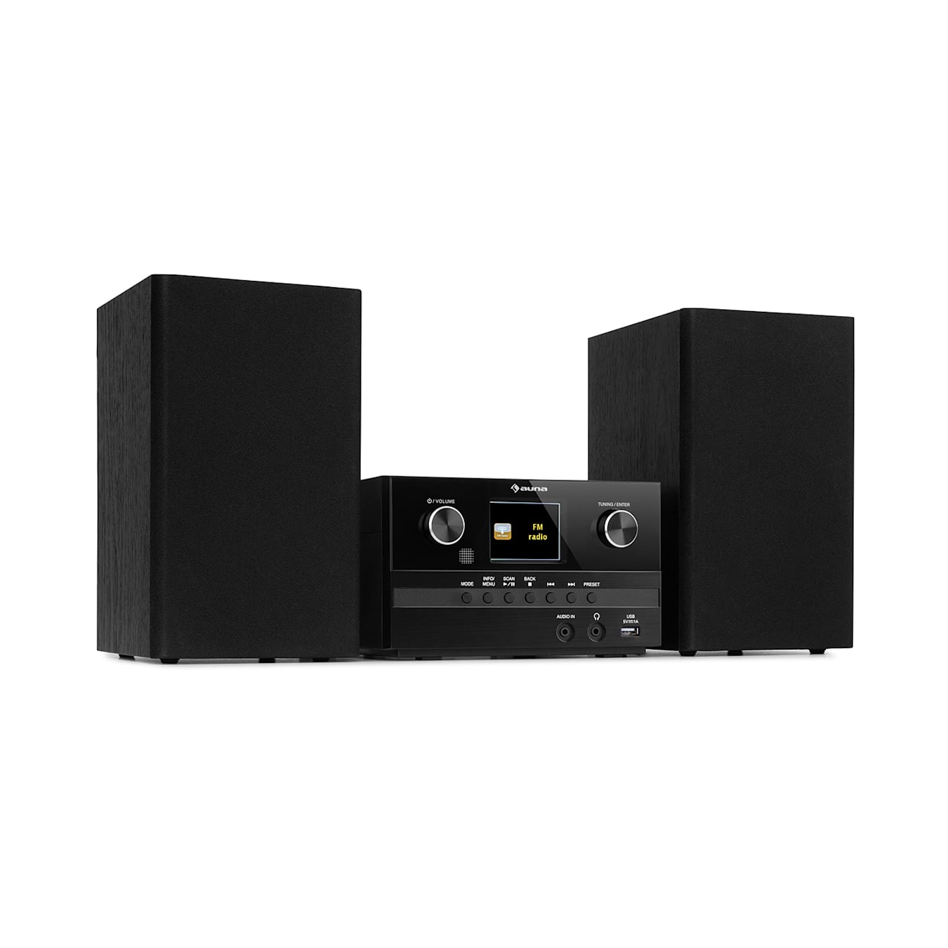 FM Bluetooth Reproductor CD Negro Auna Micro Cadena Musical estéreo 2 altavoces DAB 