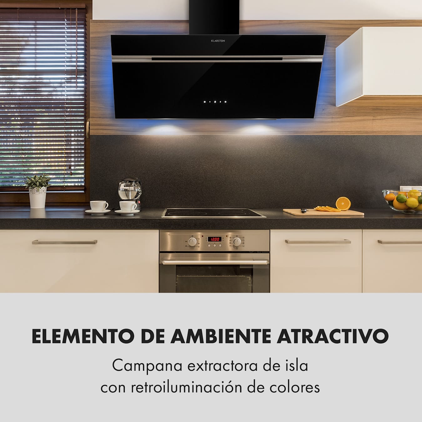 Klarstein Alina Campana Extractora 90 cm, Extractor Cocina de Pared Filtro  de Carbono, Eficiencia Clase A, Potencia 594m³/h, RGB y Luces LED, Campanas  Extractoras Potentes para Cocinas, Extractores