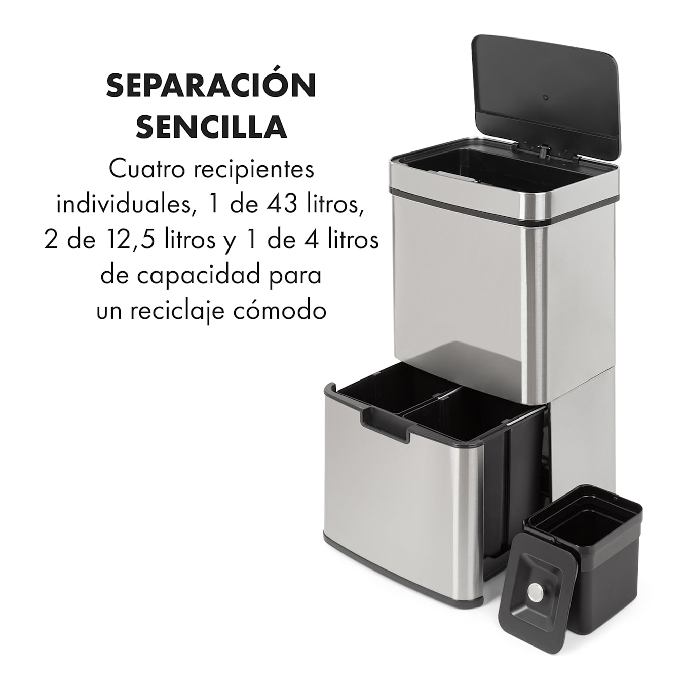 Klarstein Touchless Cubo de basura con sensor de 72 L 4 compartimentos ABS  PP Acero inoxidable Plata Metálica