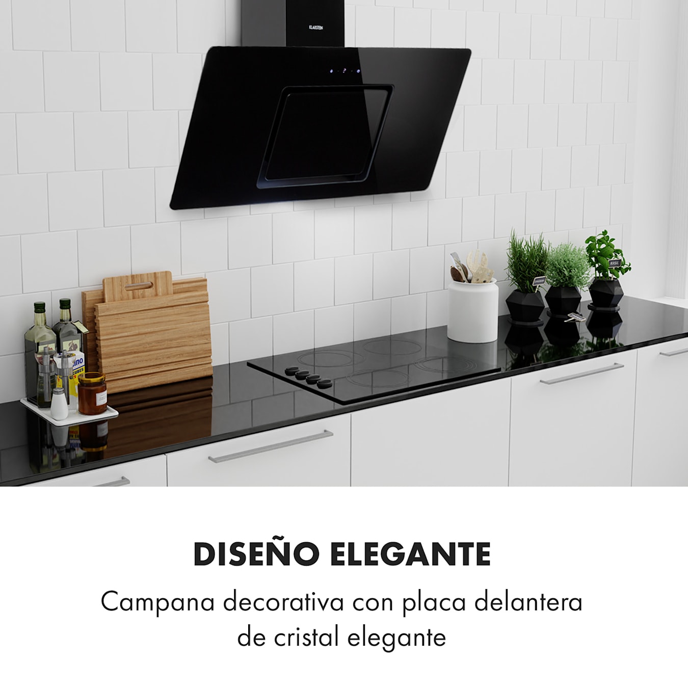 Klarstein Helena 90 Campana extractora de 595 m³/h Pantalla led Negra 90 cm