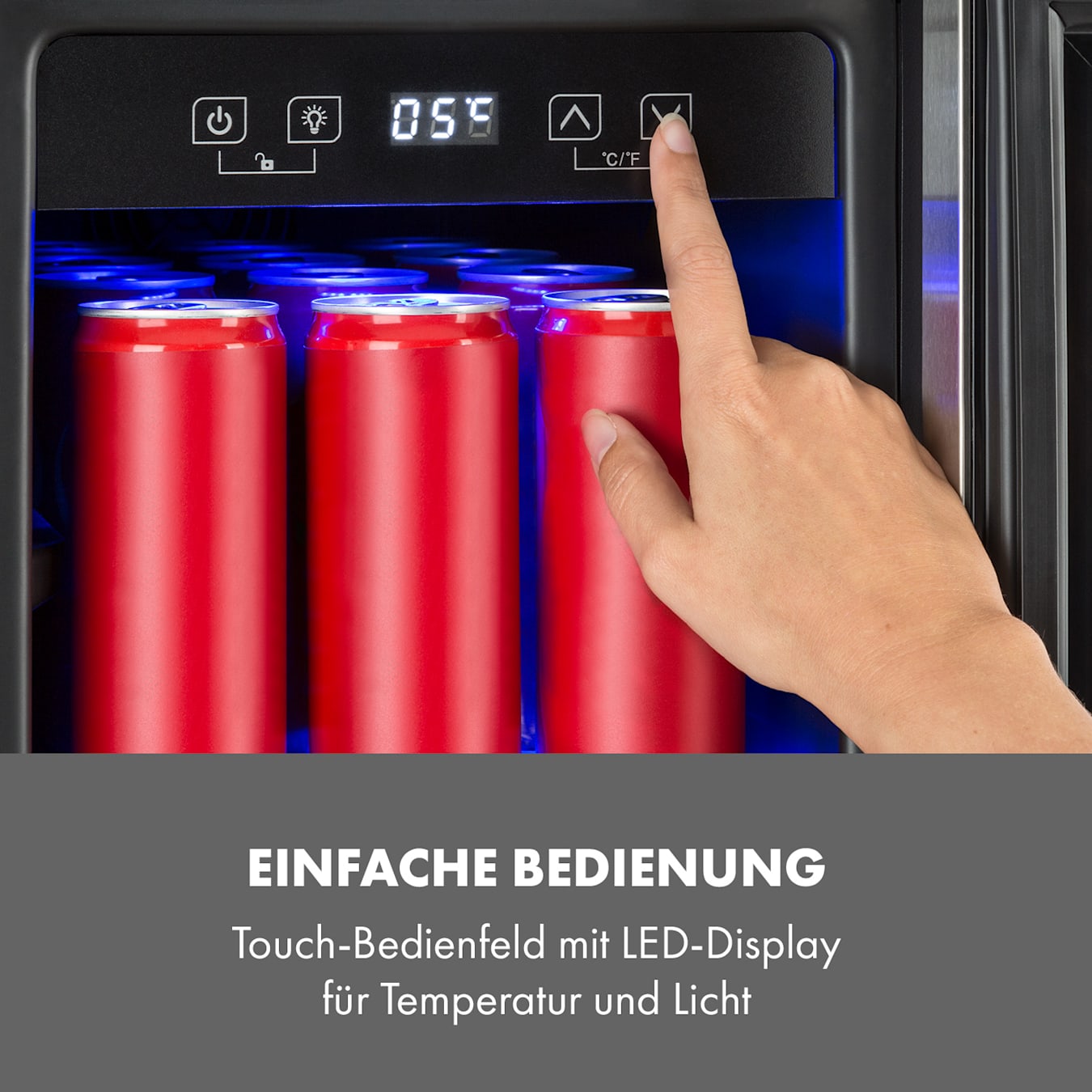 Beerlager 56 Getränkekühlschrank, 56 Liter, 20 Flaschen, EEK G, Unterbaufähig, 82 cm Höhe, Glastür mit Edelstahlrahmen, 3 Einschübe, Temperatur: 0 - 10 °C