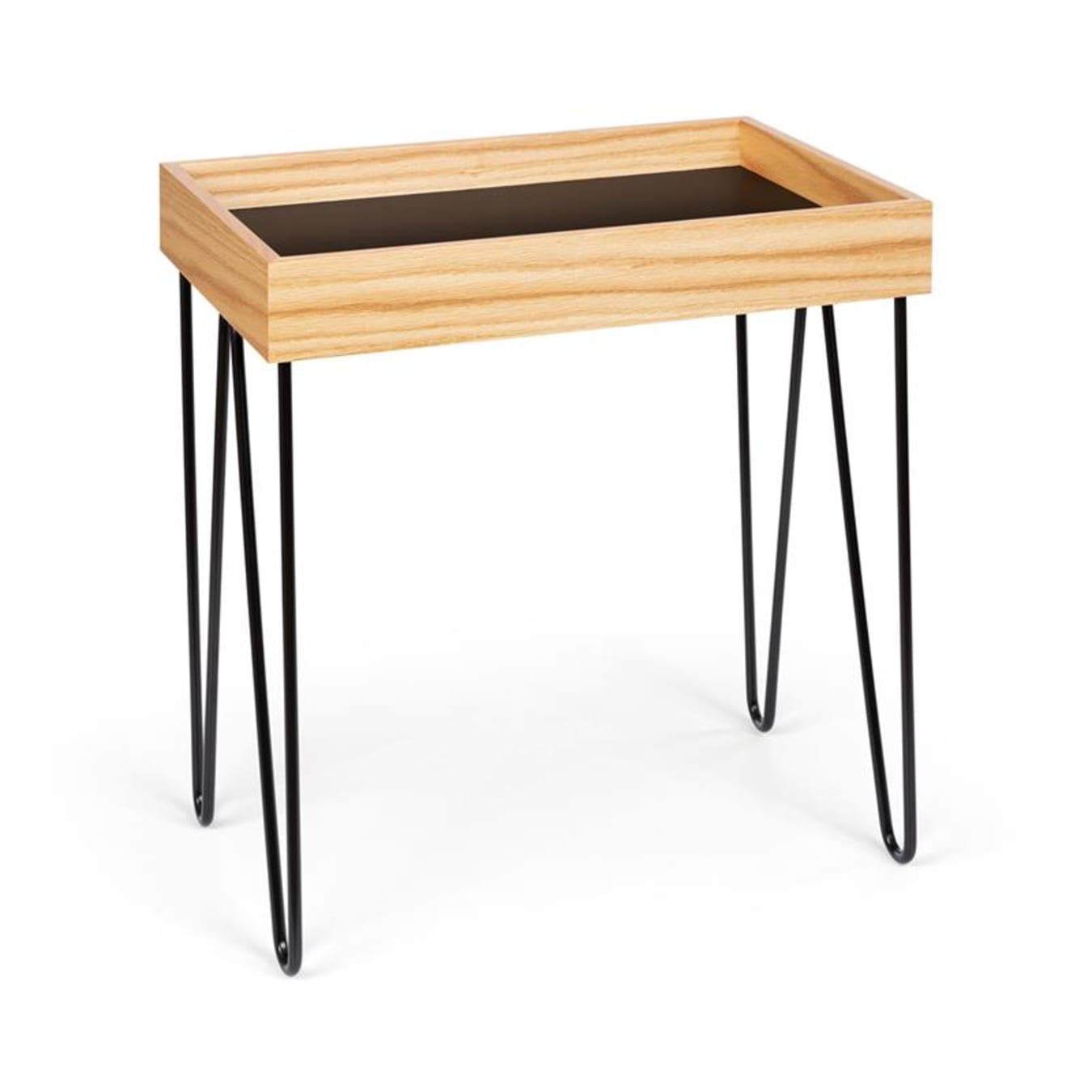 Kust bekken evenwichtig Besoa Little Lyon dienblad tafel melamine/MDF met eiken fineer stalen frame  zwart 52 x 56 x 33,5 cm