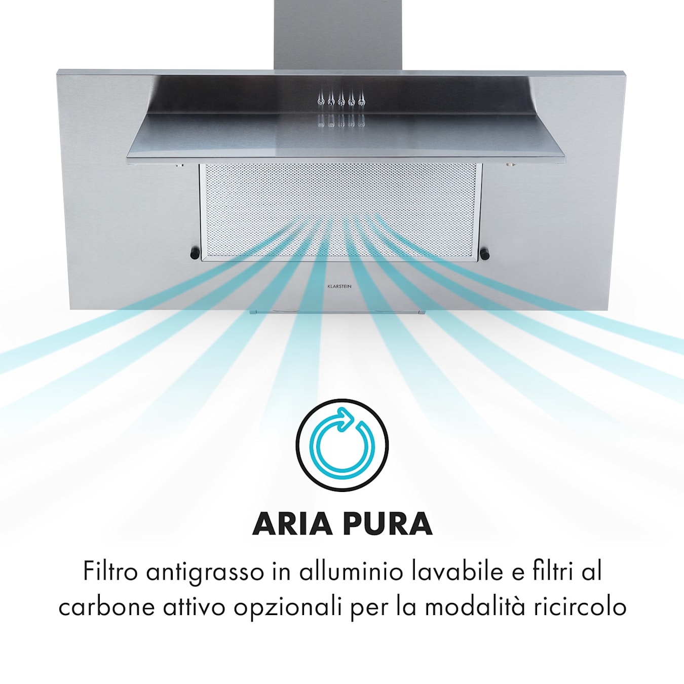 Klarstein Cappa Aspirante 90 cm, Cappa Cucina 90cm, Ventola Cappa Cucina in  Acciaio Inox a Parete, 591.5m³/h, LED, Cappa Aspirante Filtrante Classe A,  Cappa Aspirante Cucina con Filtro per Cappa : 