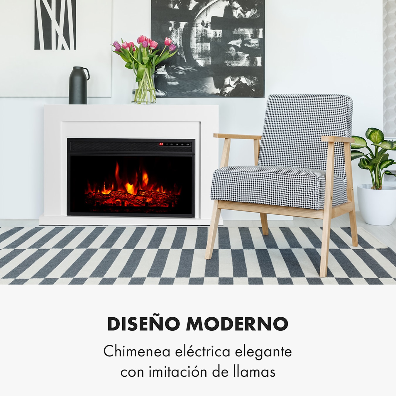 Chimenea Eléctrica blanca mural mesa con efecto llama y calefactor 1600w  ALASKA KEKAI 128x26x61 cm — PoolFunStore