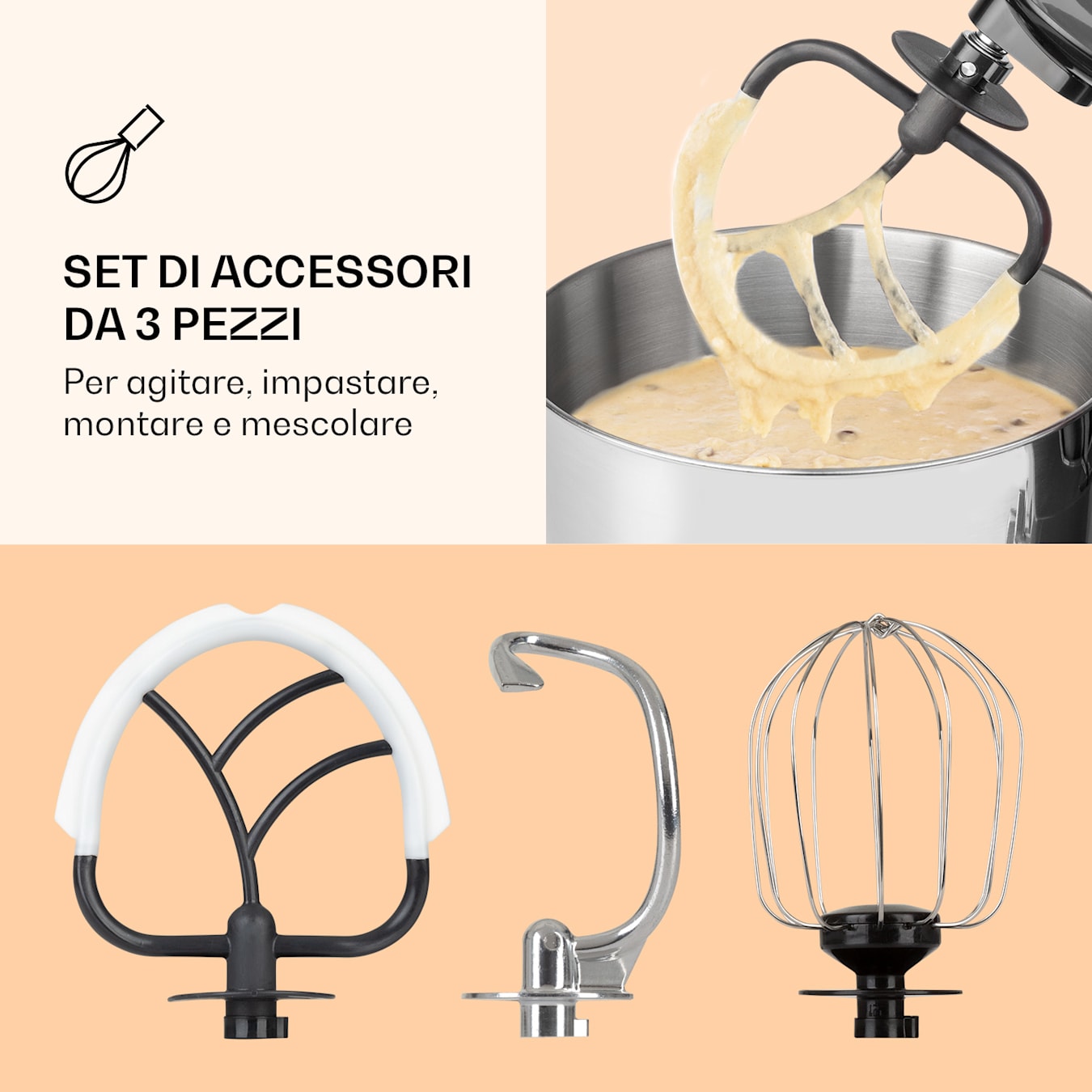 Bella Pico 2G, robot da cucina, 6 livelli, 5 litri, 1300W, 1,7 CV Crema