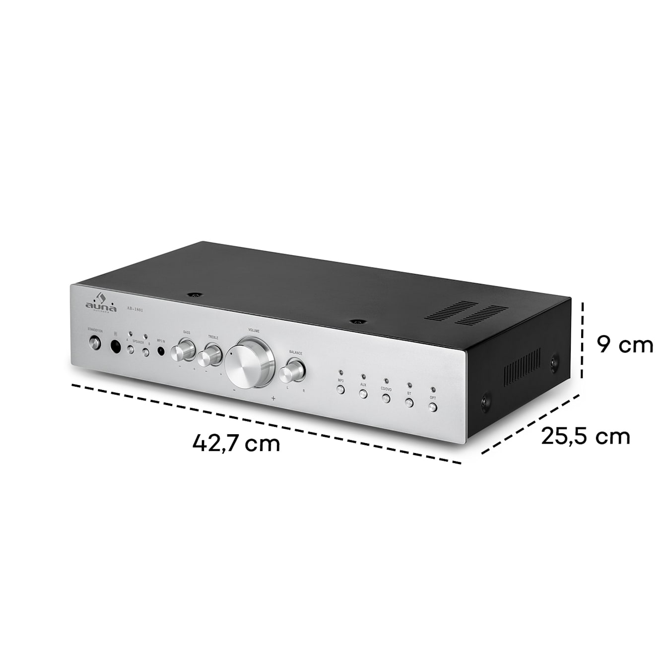 auna AV2-CD608BT amplificateur HiFi Stéréo 4 x 100 W RMS BT Dig-Opt-In  argent Argent