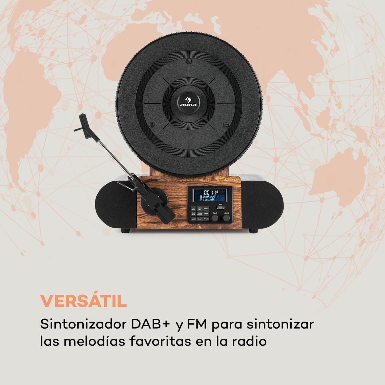 Tocadiscos De Vinilo Vintage, Acabado Madera, Radio Dab Dab+ Fm