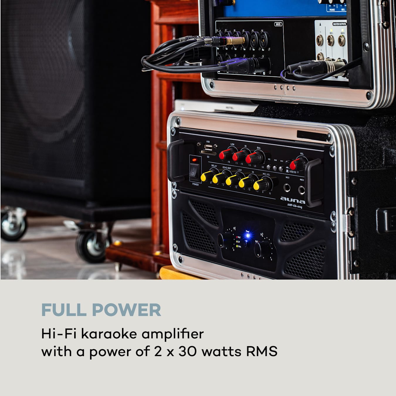 auna Pro Amp EQ BT amplificateur karaoké HiFi 2 x 30 W RMS BT USB SD 2 x  entrées micro Avec Bluetooth