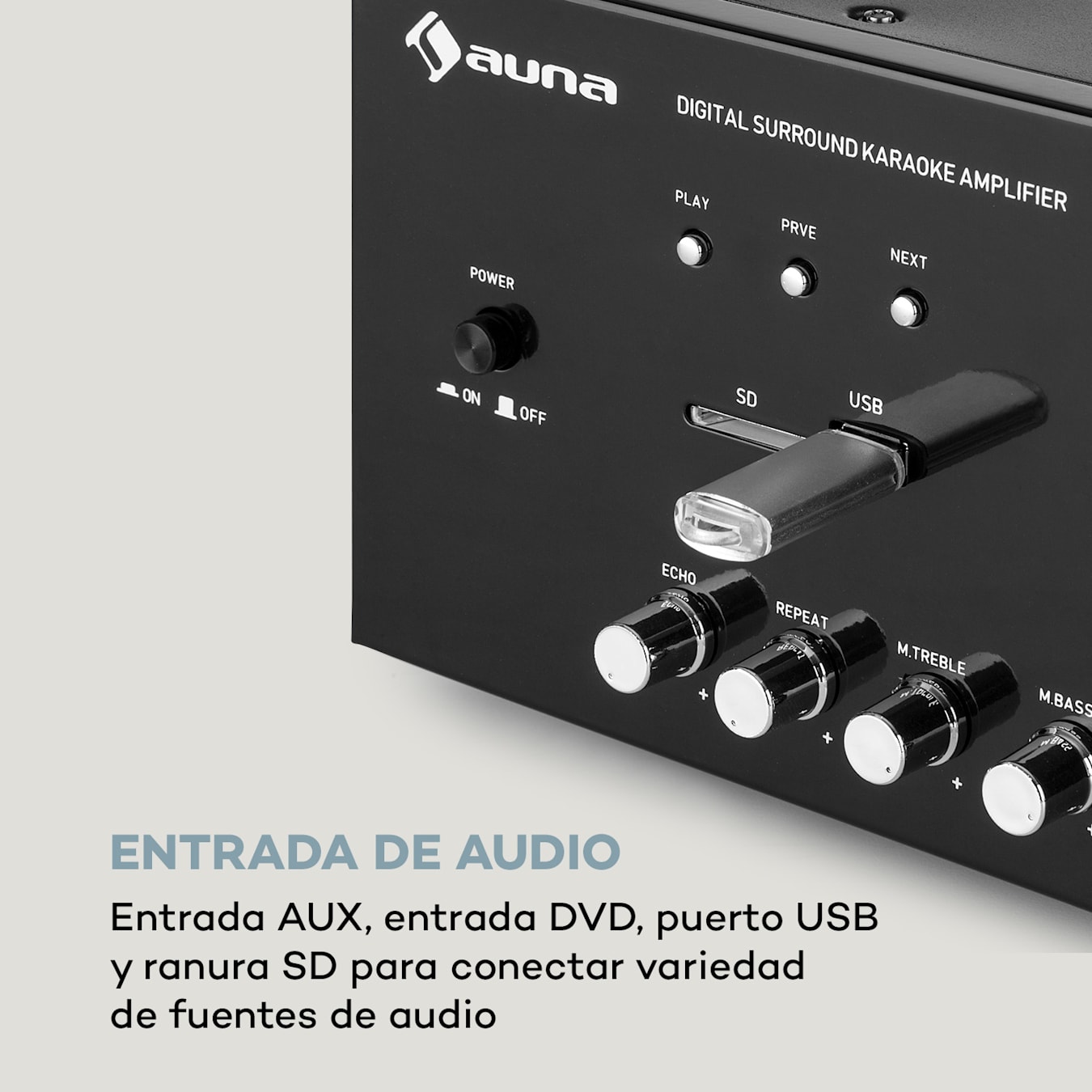 AMP 5100 BT 5.1 Amplificador, 2 x 120 Watt + 3 x 50 Watt RMS, Función  Bluetooth, Puerto USB, Ranura SD, 2 conexiones de micrófono, Entrada  AUX, 2 vúmetros