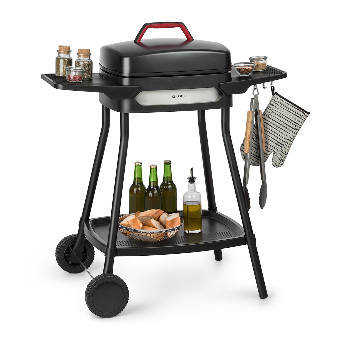 Klarstein Gatsby grill elettrico 2000W superficie barbecue antiaderente  tavoli laterali nero Nero