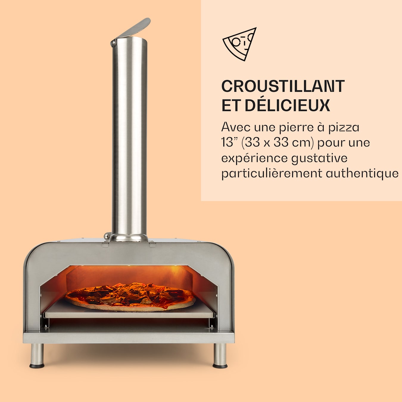 Diavolo Four à granulés pour pizza avec pierre à pizza Thermomètre Acier  inoxydable Argent