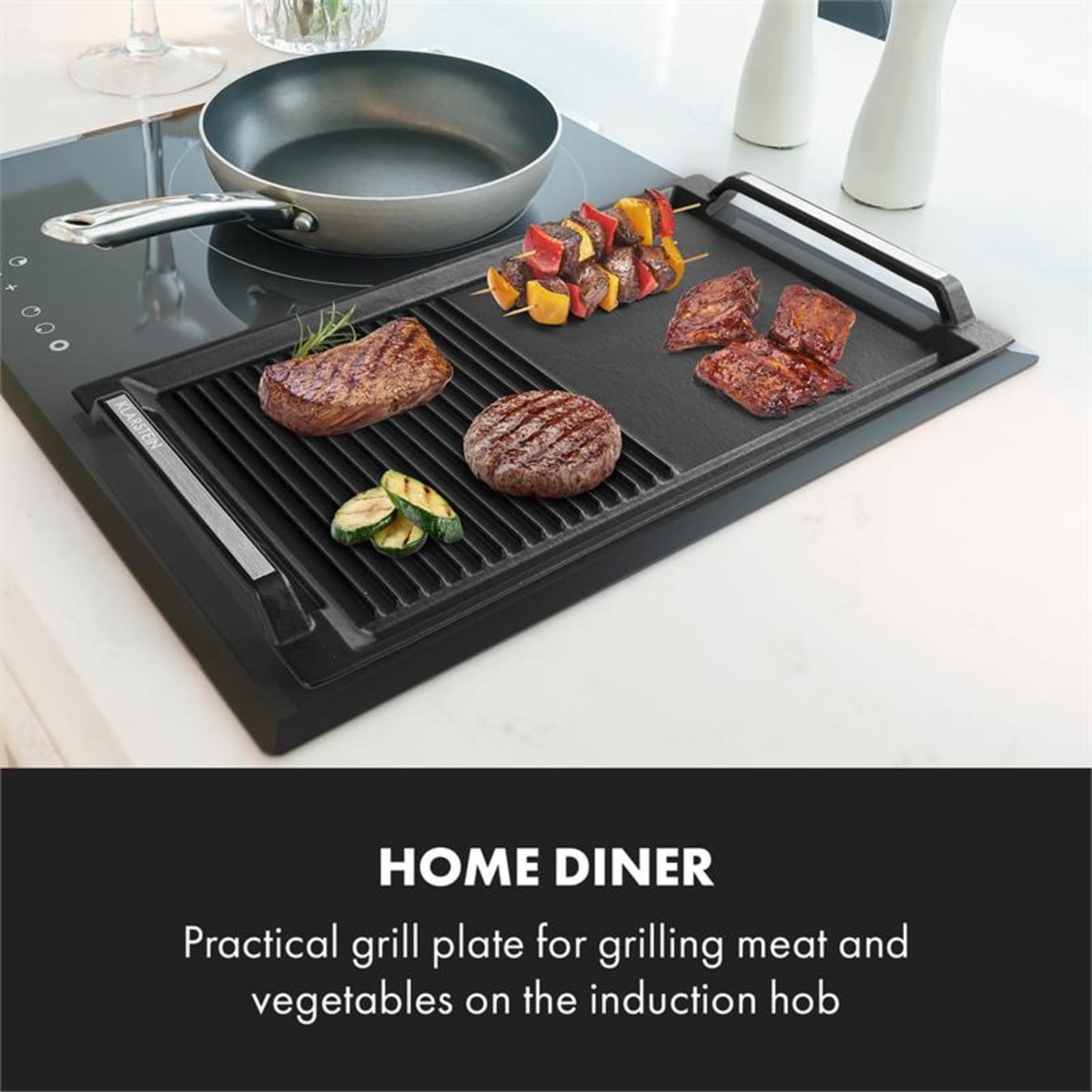 Klarstein Delicatessa Grill Pan Placa de parrilla Accesorio para placa de  inducción color negro