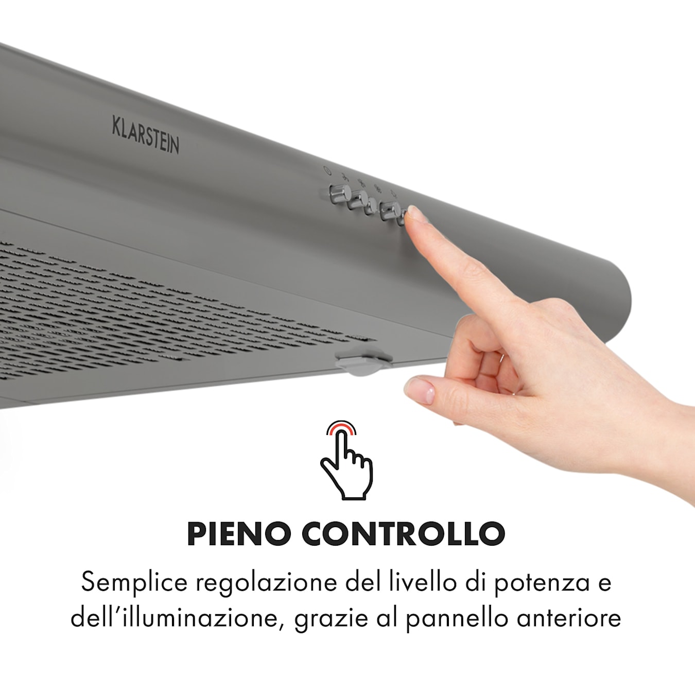 Klarstein Capannina Cappa Sottopensile 60cm 166m³/h LED Acciaio Inox  argento Pulsanti