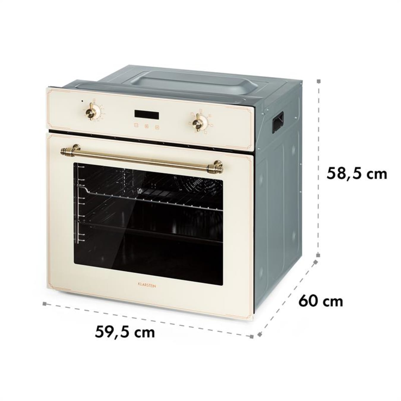 KLARSTEIN Elizabeth - Four électrique encastrable, style rétro, 70L, CEE A,  indépendant, convection/chaleur voûte/sole/gril, 2200W, 50-250 °C, bouton  rotatif et poignée aspect laiton - crème : : Gros électroménager