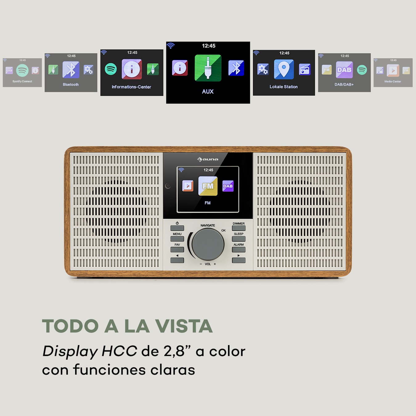 auna IR-260 Radio por internet con wifi USB AUX UPnP Pantalla HCC de 2,8  mando a distancia Madera Marrón