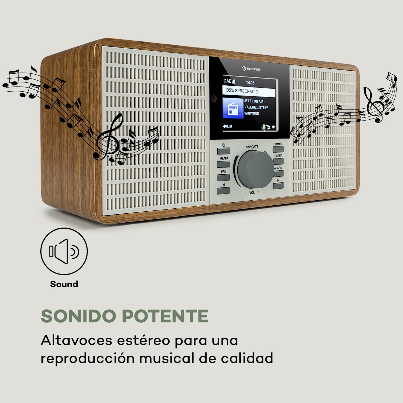 auna IR-260 Radio por internet con wifi USB AUX UPnP Pantalla HCC de 2,8  mando a distancia Madera Marrón