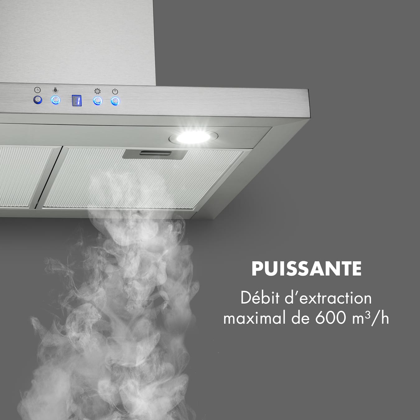 Hotte décorative murale aspirante inox largeur 60cm débit d'air