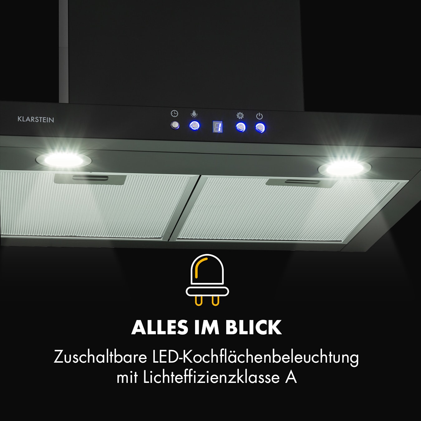 Klarstein Limelight Hotte murale aspirante 60cm 600 m³/h classe A++ - noir  60 cm