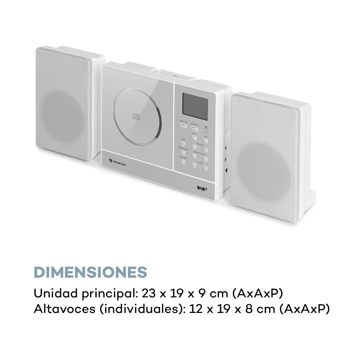 auna Harvard Minicadena Internet-/DAB+ y radio FM reproductor de CD  Bluetooth blanco Blanco